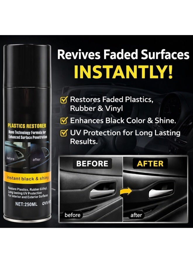 Plastic Restorer Spray 250ml for Car Interior & Exterior Plastic, Rubber & Vinyl Trim, Restores Faded Surfaces, Instant Black Shine, UV Protection QV5-112 - Image 4